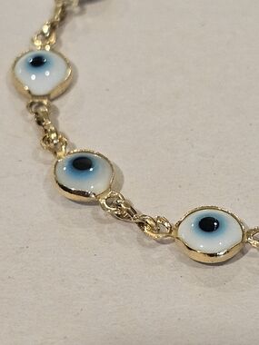 Evil Eye Bracelet in Blue and White - Women's Protective Chain Bracelet